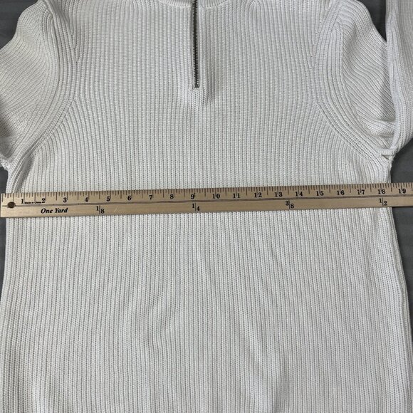 Zara Sweater Mens Medium White Ribbed Quarter Zip Pullover Cotton Knit Bulgaria - Picture 6 of 12